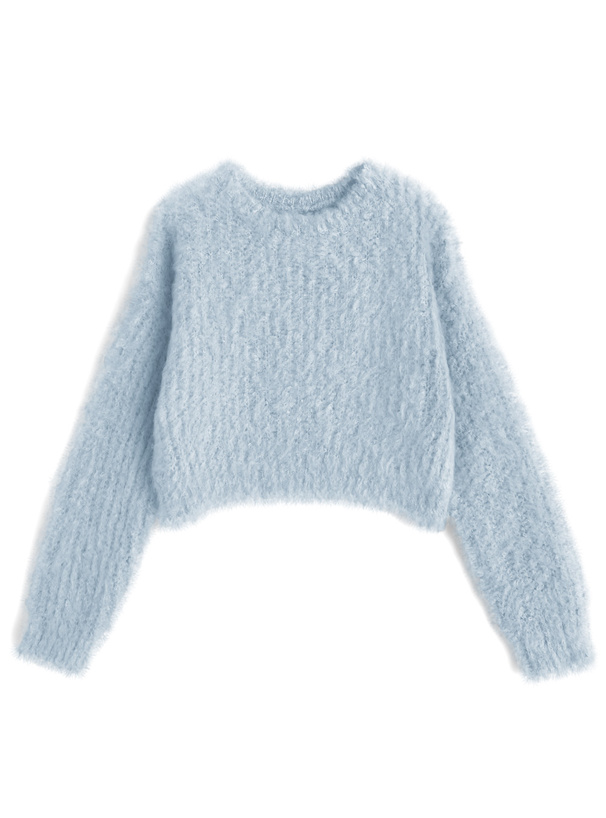 シャギーショート丈ニットトップス