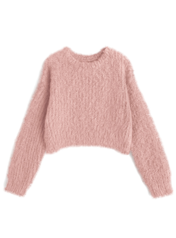 シャギーショート丈ニットトップス