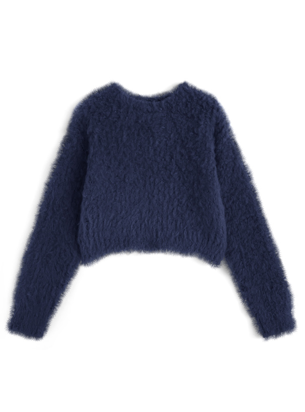 シャギーショート丈ニットトップス