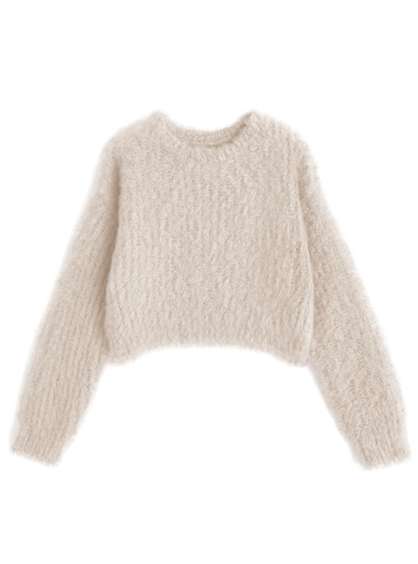 シャギーショート丈ニットトップス