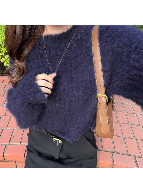 シャギーショート丈ニットトップス