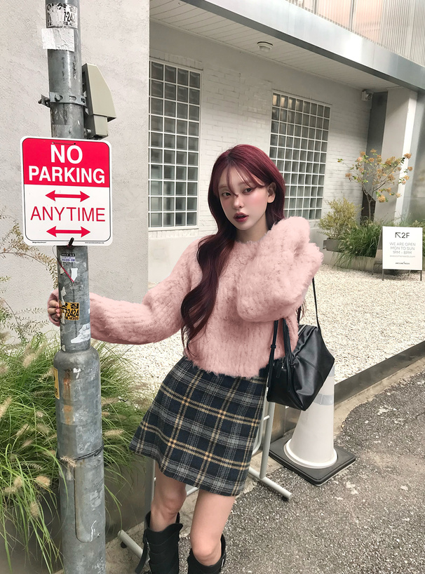 シャギーショート丈ニットトップス