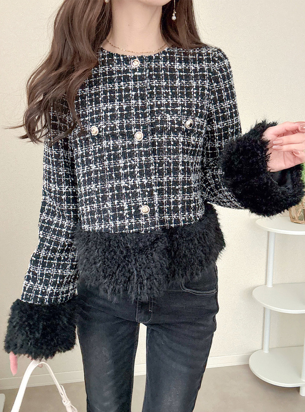 ファードッキングラメツイードジャケット