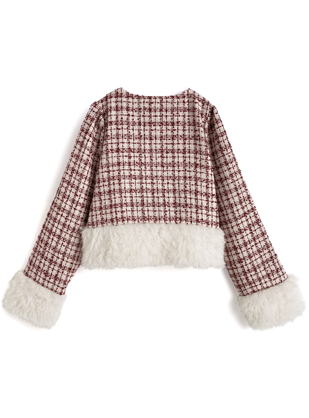 苺フレイバー★Chloe ツイードジャケット COEL（コエル） ジャケット ノーカラージャケット 千鳥柄ツイード