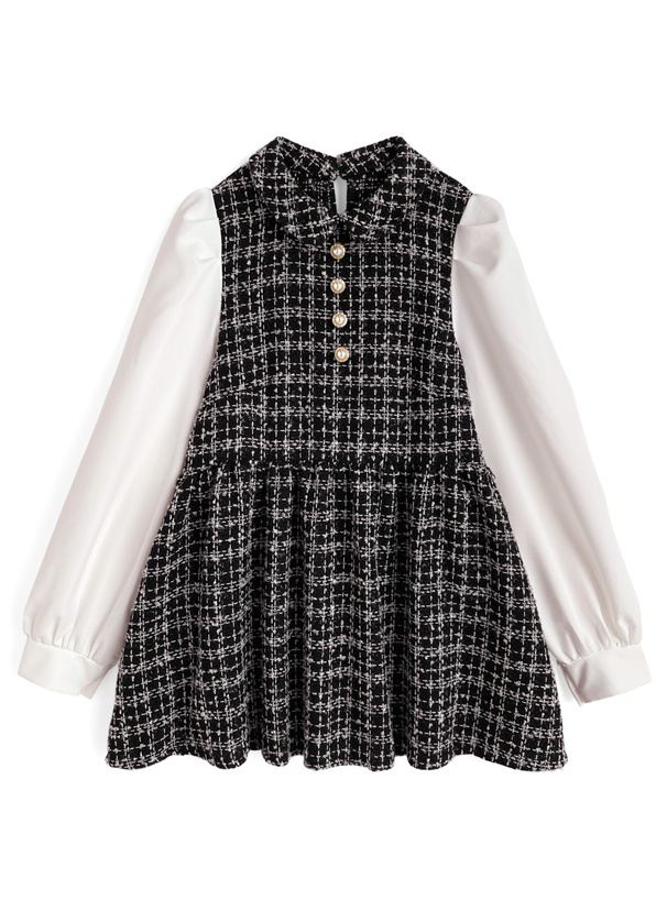 ラメツイード切替パールボタンチュニック[dh1419]