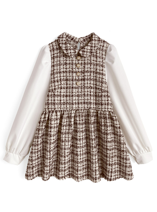 ラメツイード切替パールボタンチュニック