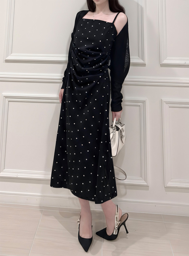 ドット柄ドレープキャミソールワンピース[dh1425] | レディース