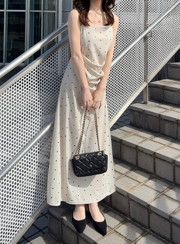 ドット柄ドレープキャミソールワンピース