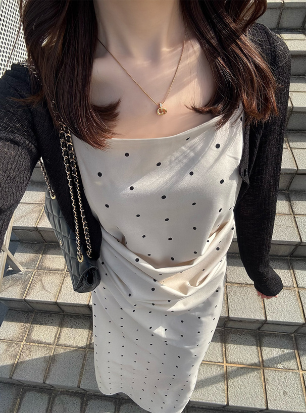 ドット柄ドレープキャミソールワンピース