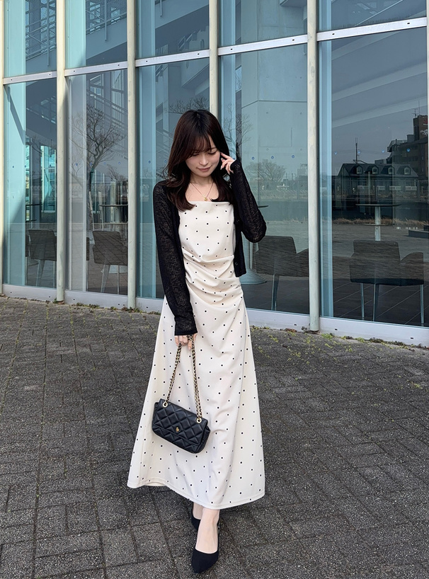 ドット柄ドレープキャミソールワンピース