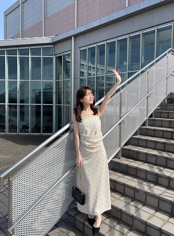 ドット柄ドレープキャミソールワンピース