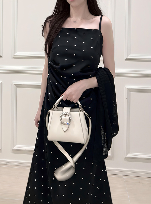 ドット柄ドレープキャミソールワンピース