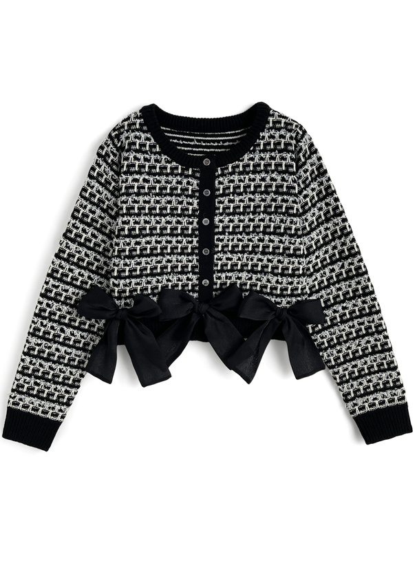 リボンツイードニットカーディガン