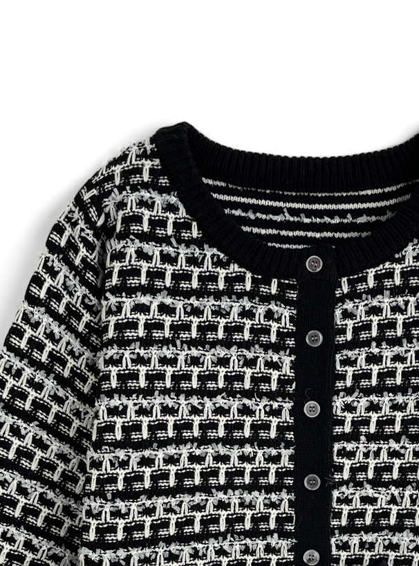 リボンツイードニットカーディガン