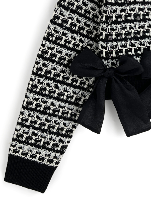 リボンツイードニットカーディガン