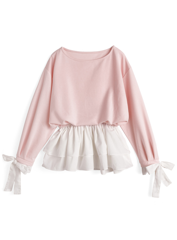 リボン付きフリルドッキングトップス[dh1432]