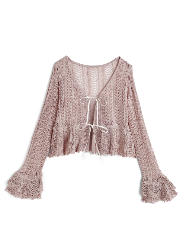 透かし編みリボンニットカーディガン