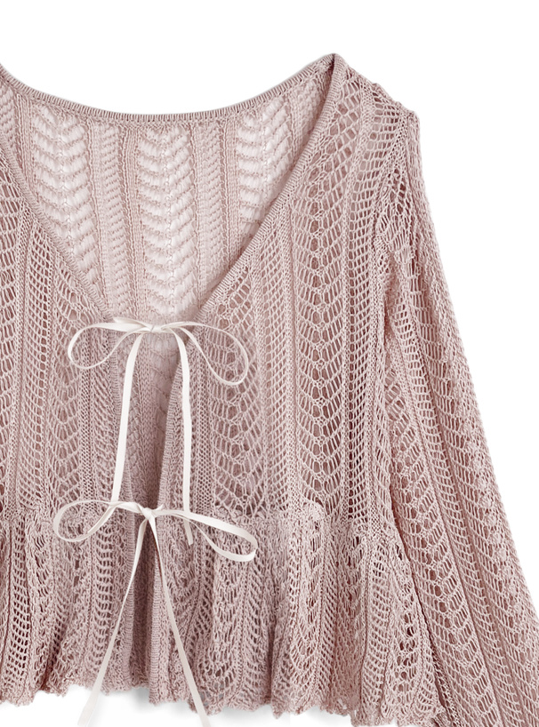 透かし編みリボンニットカーディガン