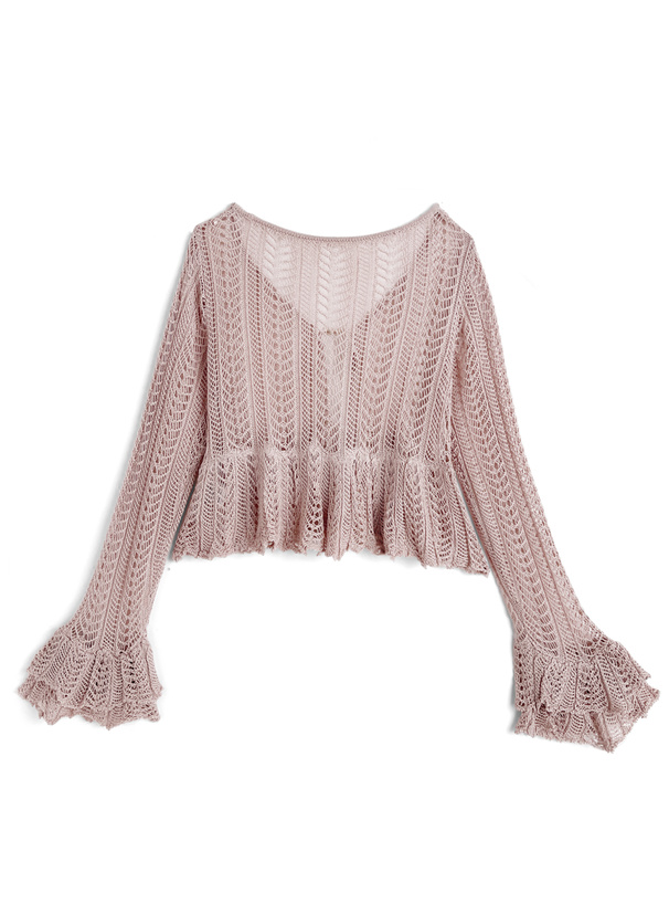 透かし編みリボンニットカーディガン