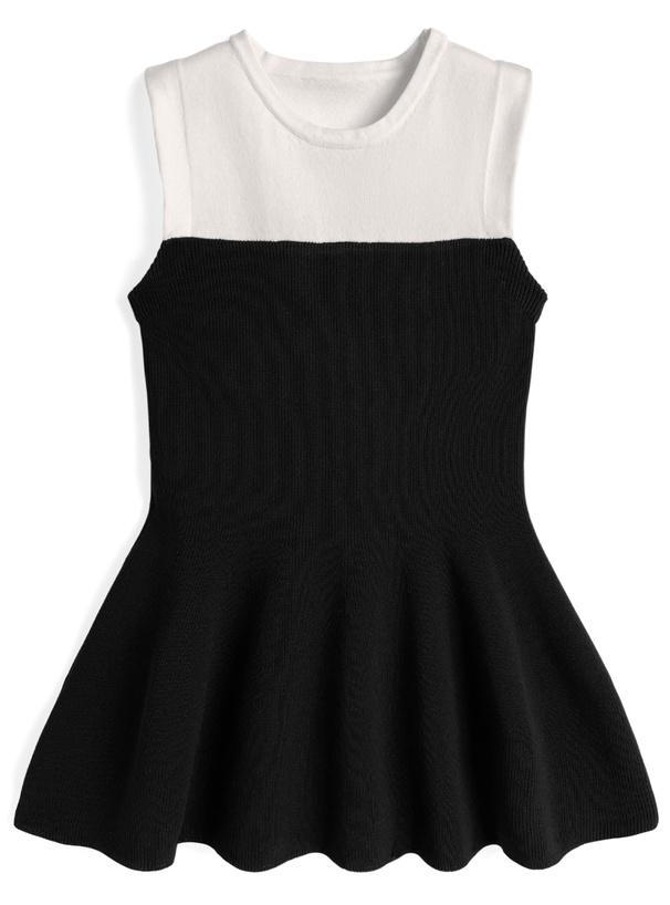 配色ノースリーブペプラムニットチュニック