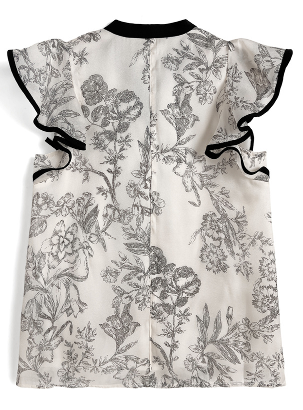 花柄ボウタイノースリーブブラウス