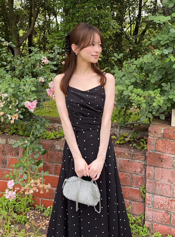 ドット柄ドレープカシュクールキャミソールワンピース[dh1462
