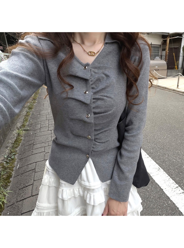 フロントタックボタンニットトップス