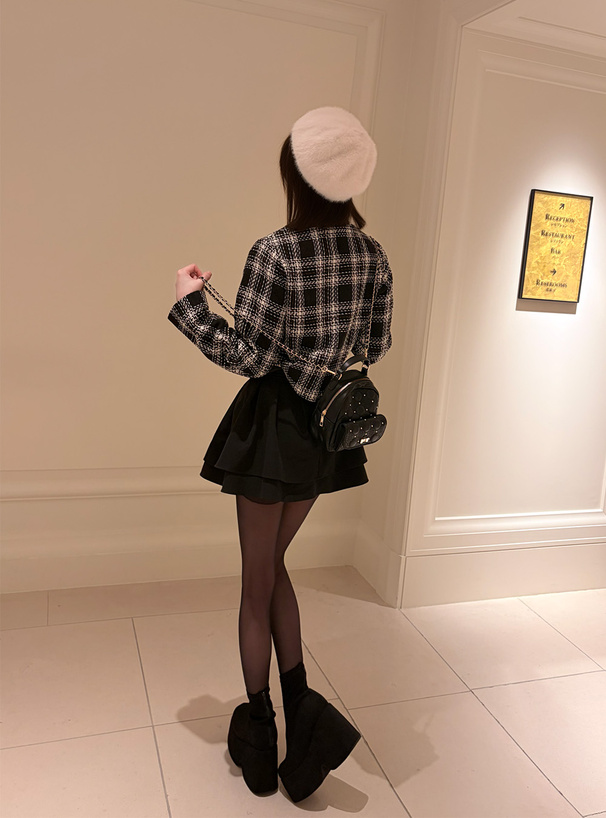 2Wayレース付きロービングチェックパールボタンジャケット