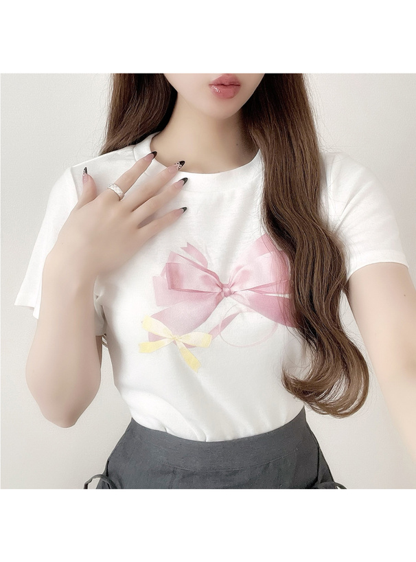 リボンプリントTシャツ