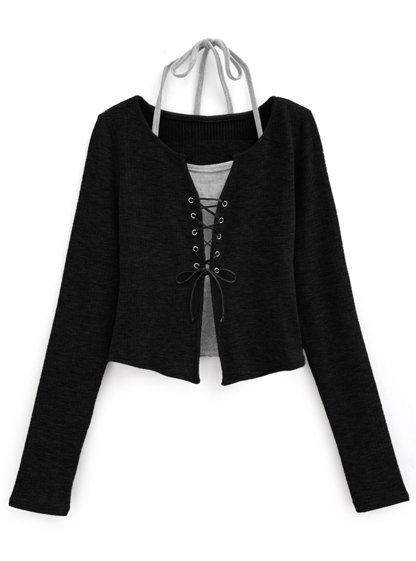 ホルターネックレースアップトップス