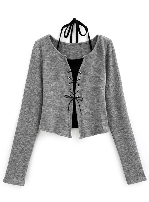 ホルターネックレースアップトップス