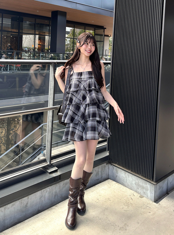 チェック柄シアーティアードキャミミニワンピース[dk1347