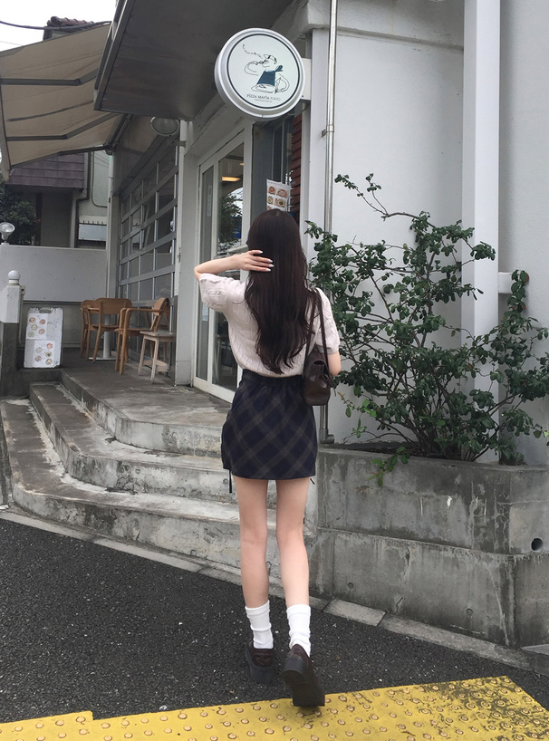 インパン裏地付きチェック柄ギャザーミニスカート[dk1359
