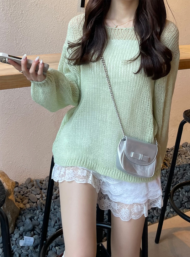 モヘヤタッチローゲージニットトップス
