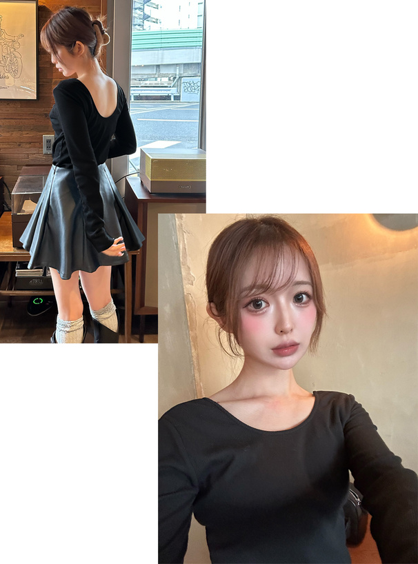 カップ付バックオープンリブトップス