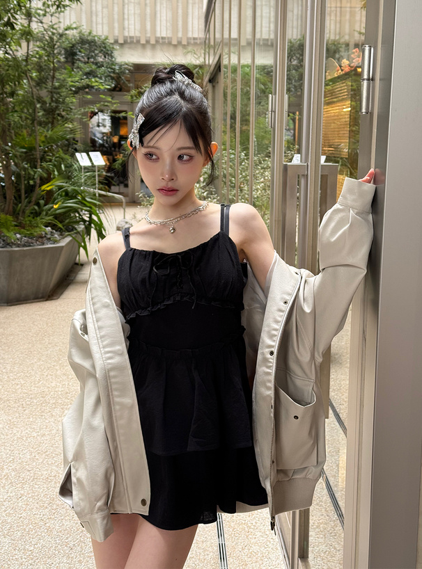レースアップティアードキャミミニワンピース