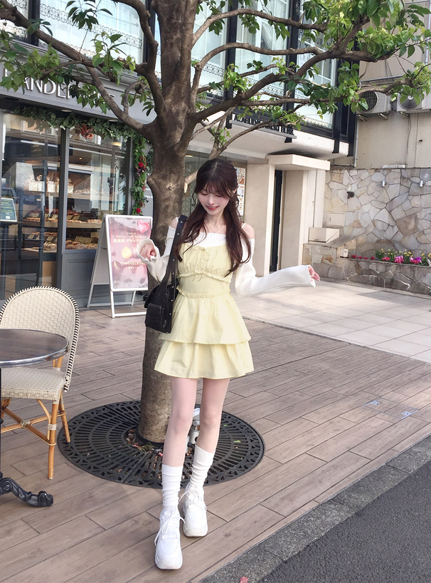 レースアップティアードキャミミニワンピース