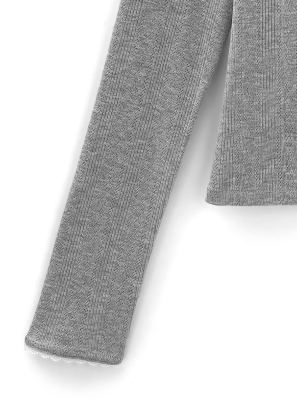 ヘンリーネックレースリブトップス