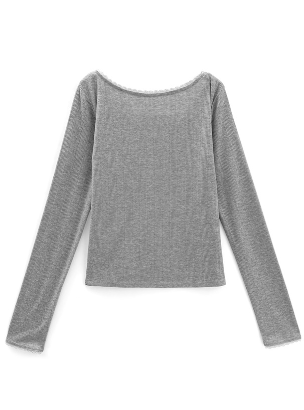 ヘンリーネックレースリブトップス