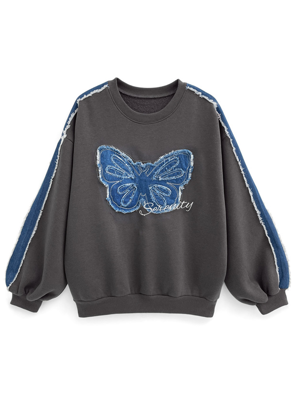 バタフライデニムスウェットトップス