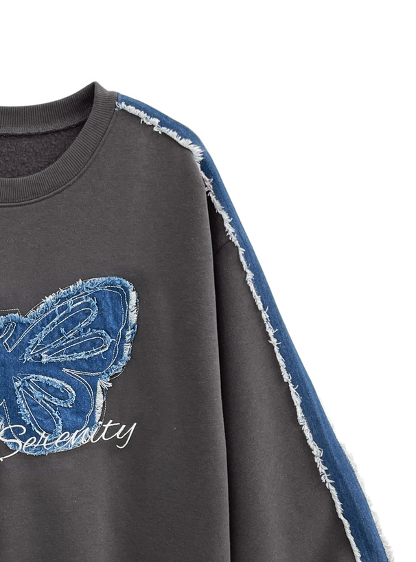 バタフライデニムスウェットトップス