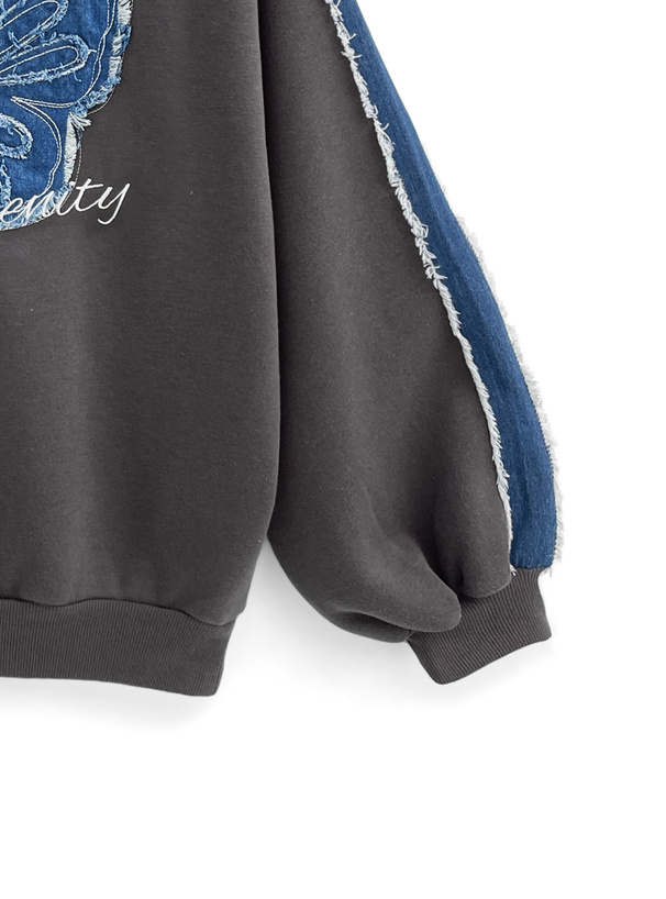 バタフライデニムスウェットトップス