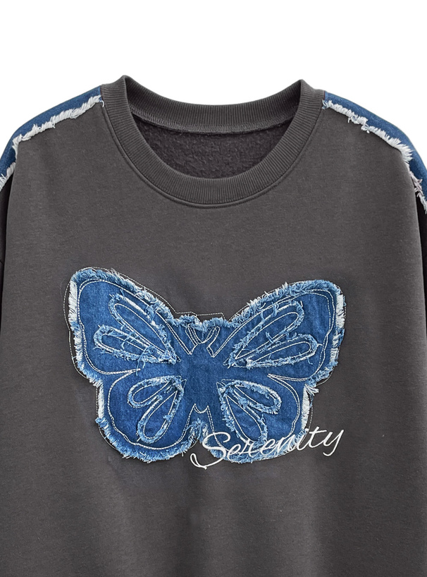 バタフライデニムスウェットトップス