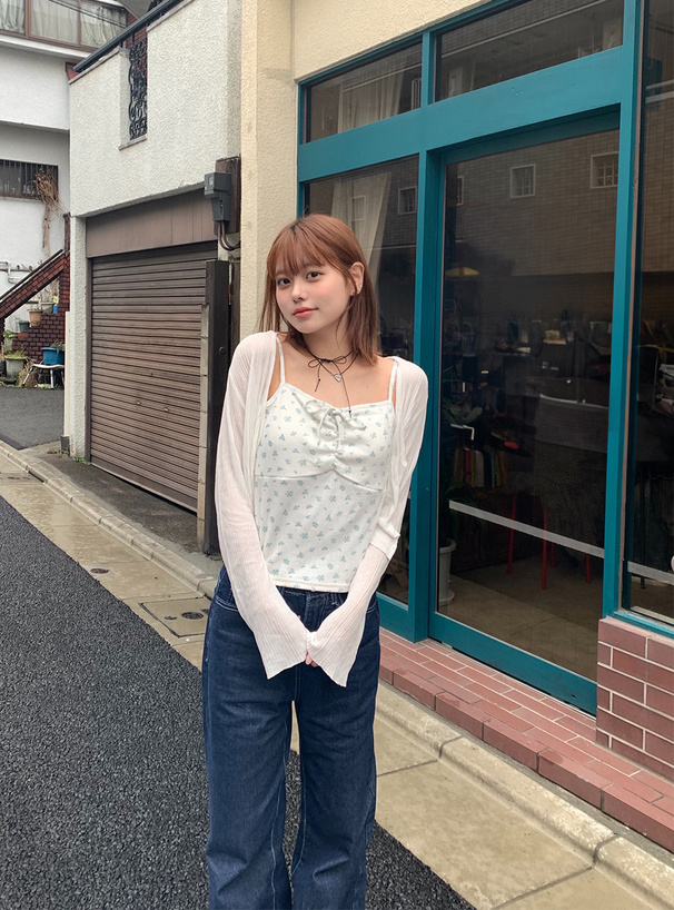カップ付き花柄リボンキャミソール