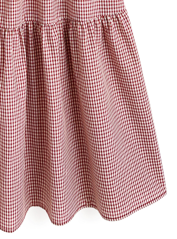 ギンガムチェック柄ショルダーリボンワンピース