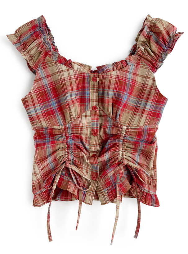 2Wayギャザーリボンチェック柄トップス