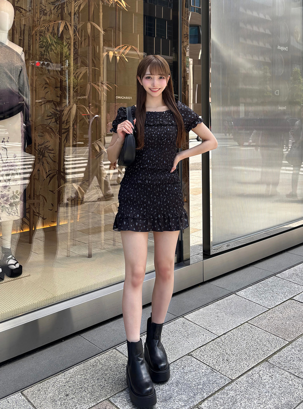 小花柄シャーリング半袖ミニワンピース[dk1455] | レディース