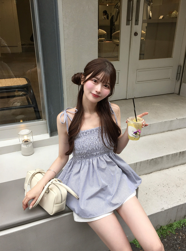 リボンストライプ柄チュニック