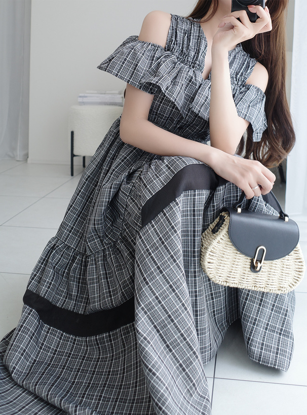 早い者勝ち【D&G】トロピカルプリント ワンショルダーワンピース チェックオープンショルダーワンピース[dk1476] | レディース