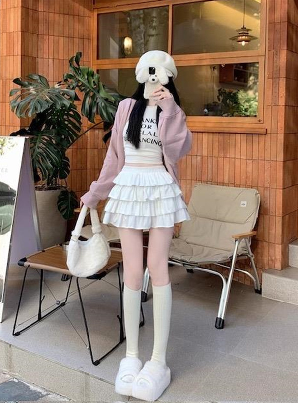 インパン裏地付きティアードフリルミニスカート